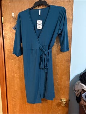 Piphany Teal Wrap Dress with Tie Waist
